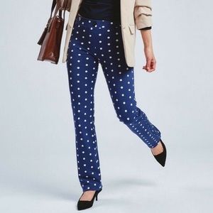 Betabrand Navy/White Polka Dot Classic Straight Leg Dress Yoga Pants • Size MP